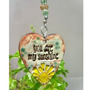 Artisan You Are My Sunshine Suncatcher Ceramic Heart Colorful Vintage Beads NEW